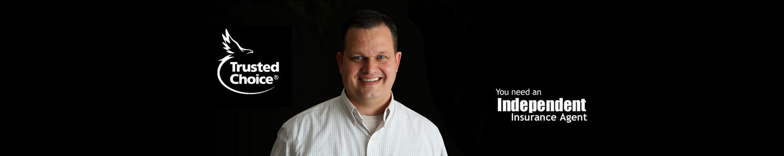 A man with a friendly smile wearing a white shirt against a black background, accompanied by branding elements.